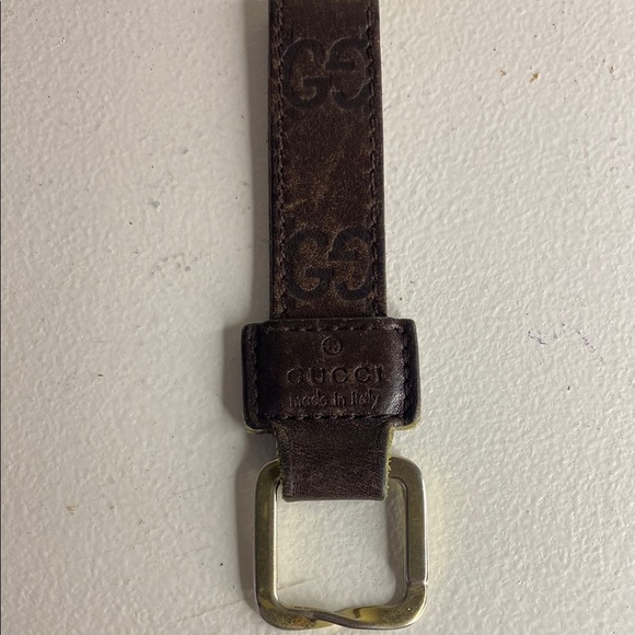 Gucci GG Brown Leather and Goldtone Slip Ring Key Ring (4.25in) - Picture 1 of 4